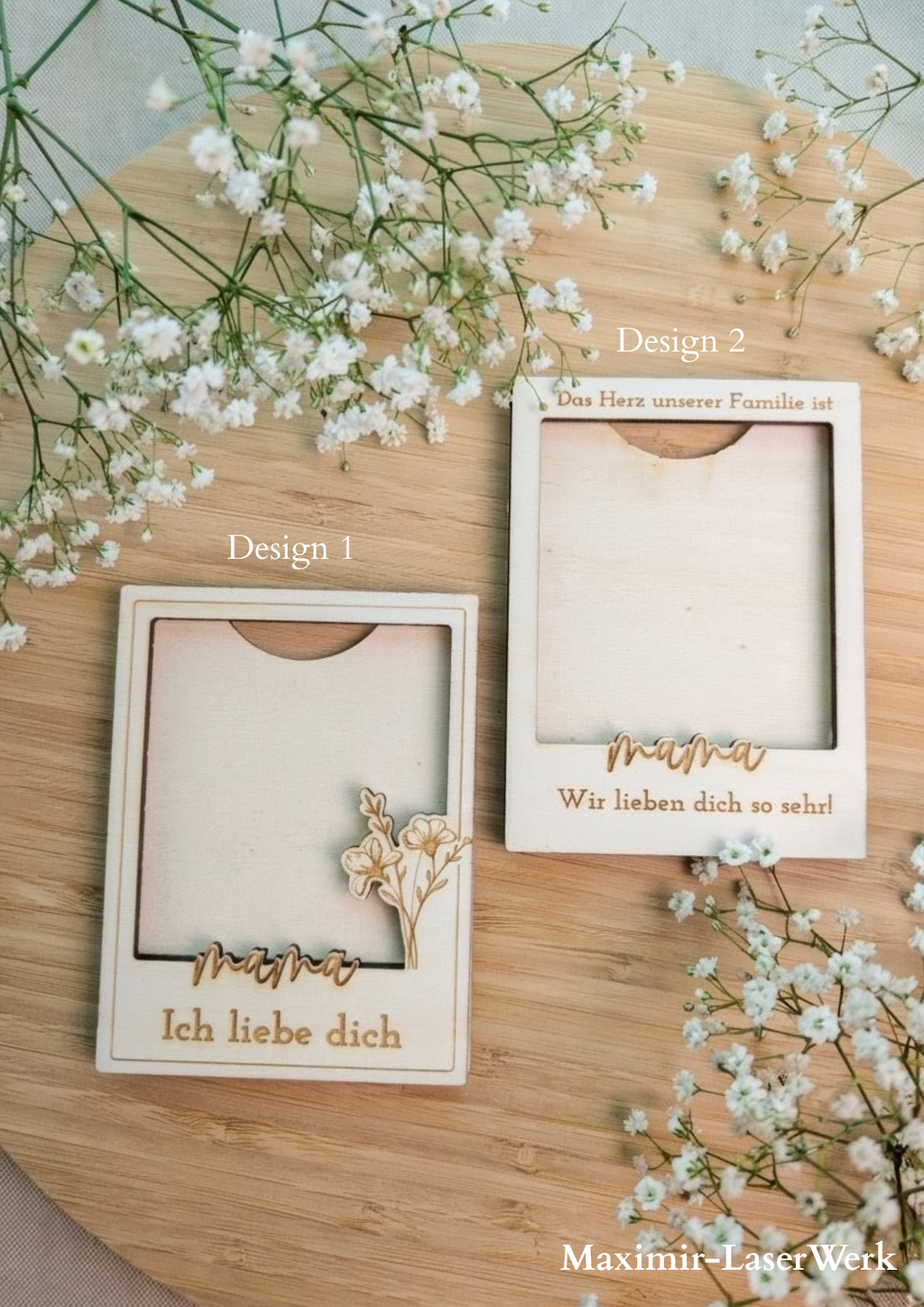 Personalisierter Magnet-Bilderrahmen aus Holz | Geschenk für Mama