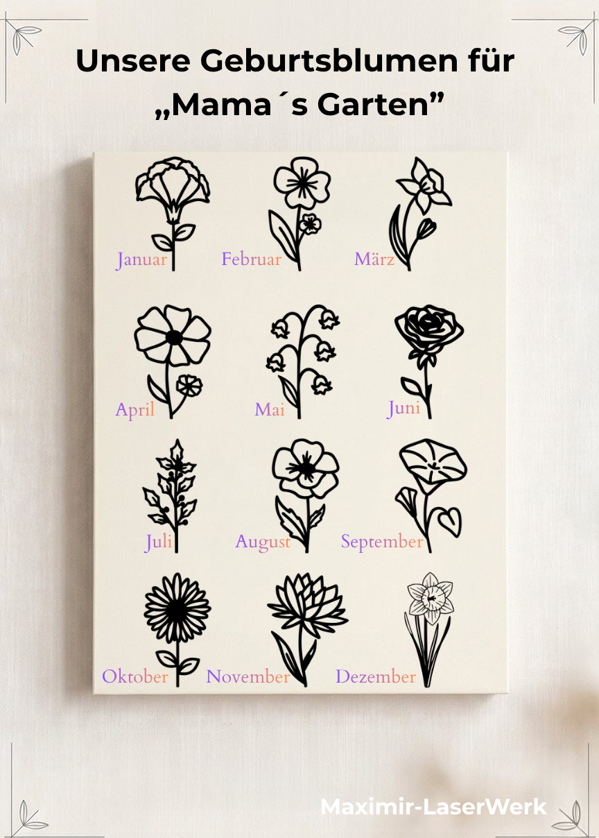 3D-Holzschild "Mamas Garten" mit Namen & Blumen | Personalisiertes Geschenk
