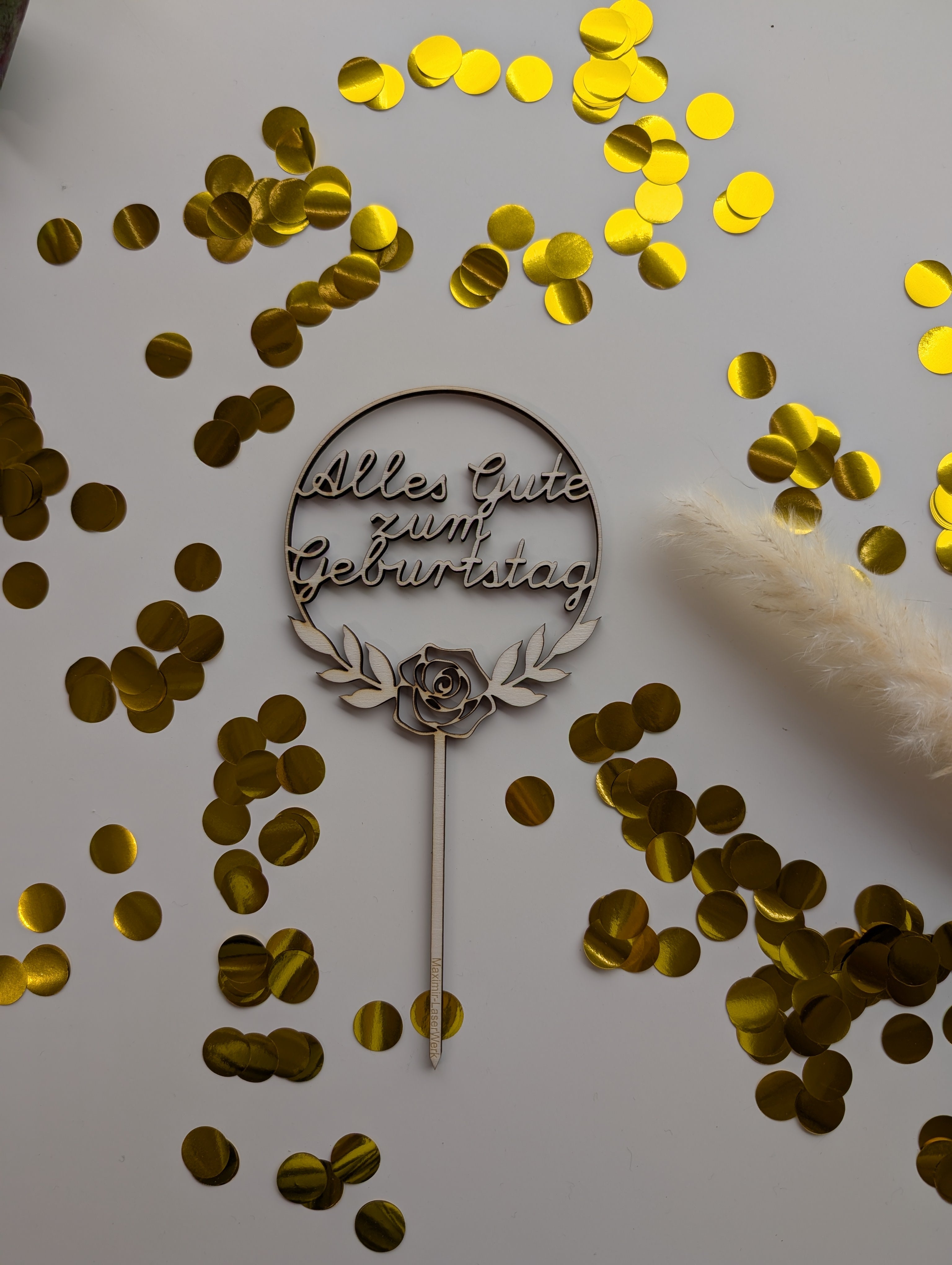 Elegant wooden cake topper, Happy Birthday