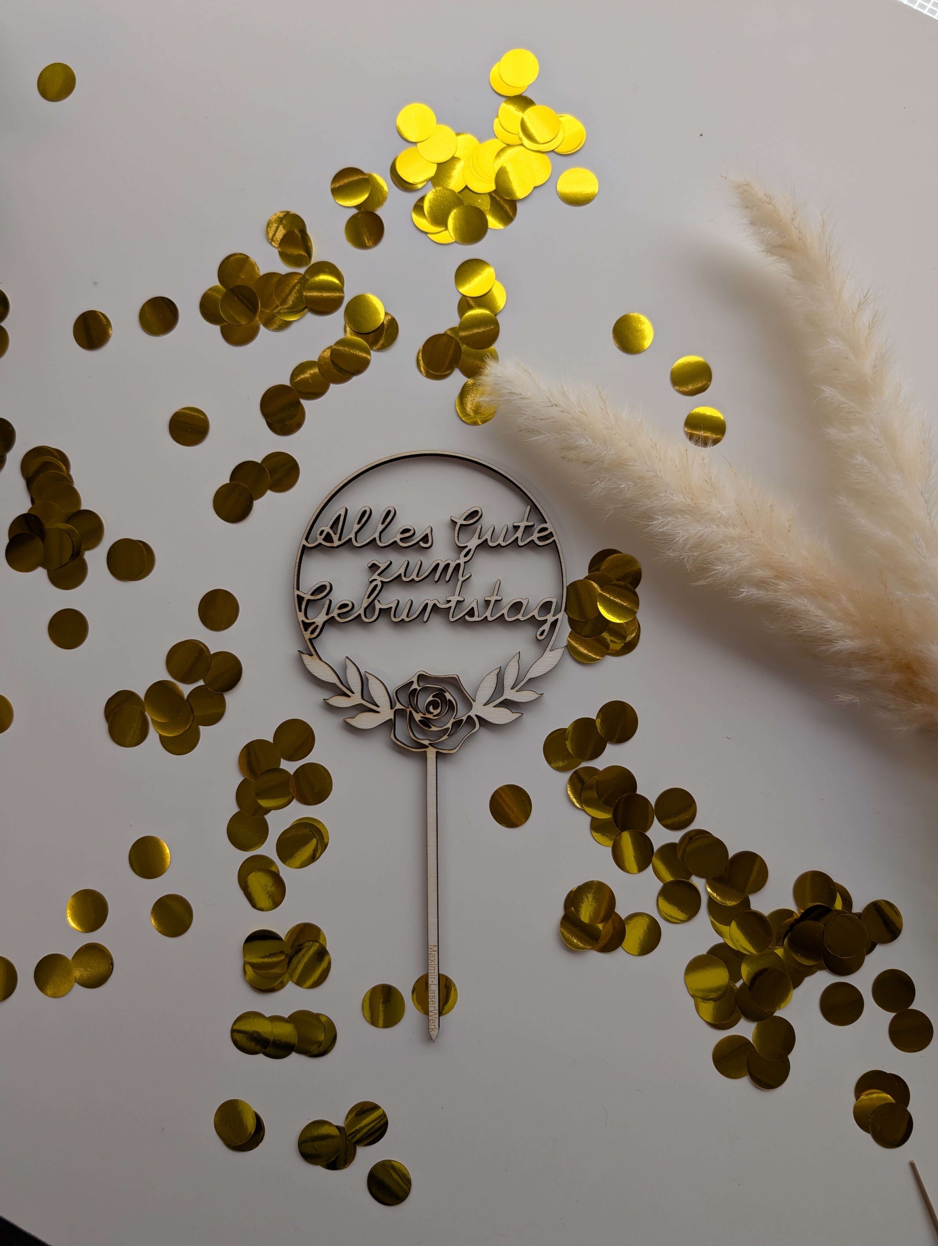 Elegant wooden cake topper, Happy Birthday