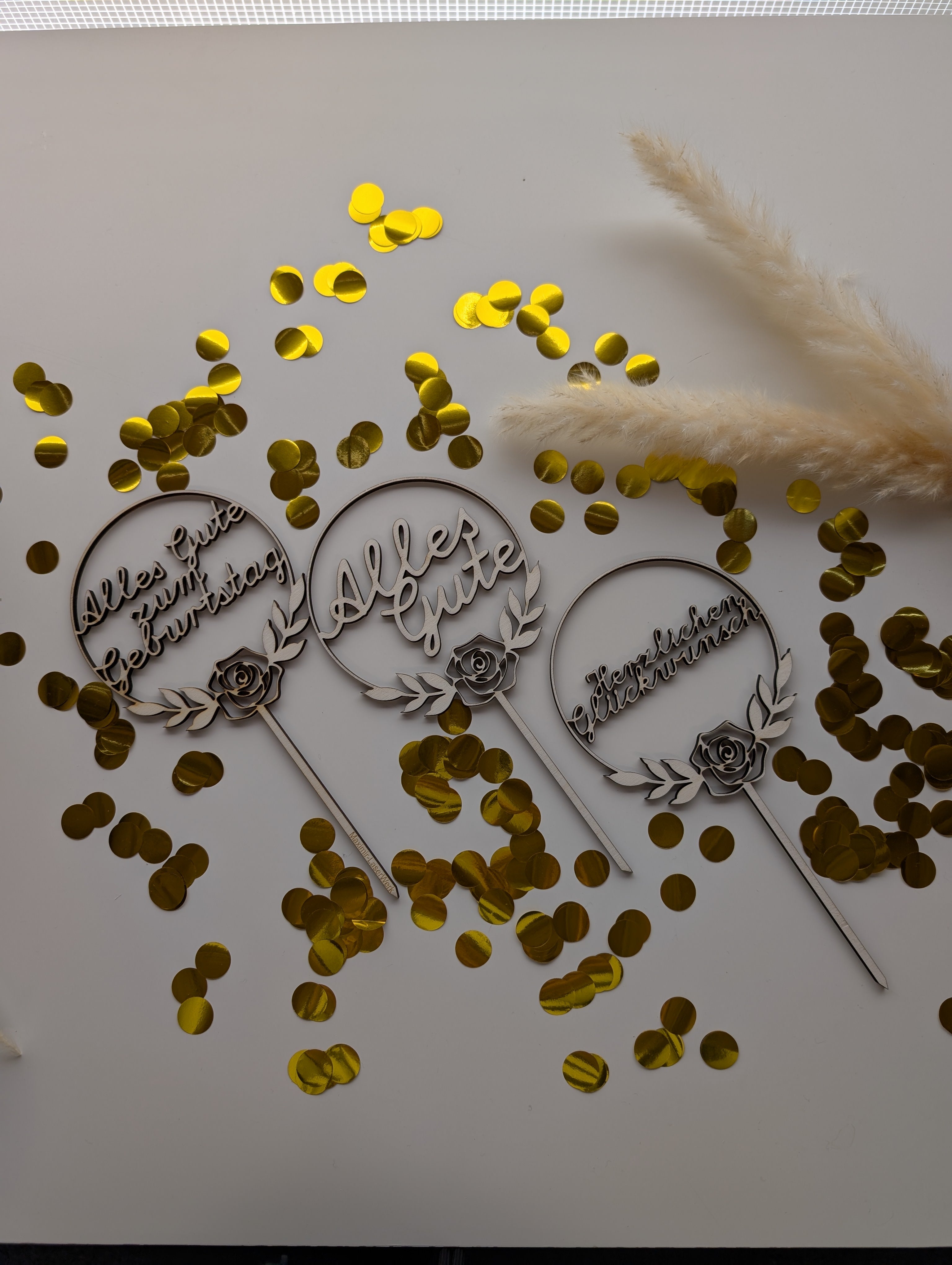 Elegant wooden cake topper, Happy Birthday