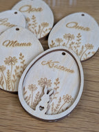 Holz-Ei „Wildblume“ personalisiert | Gravur & 3D-Hase