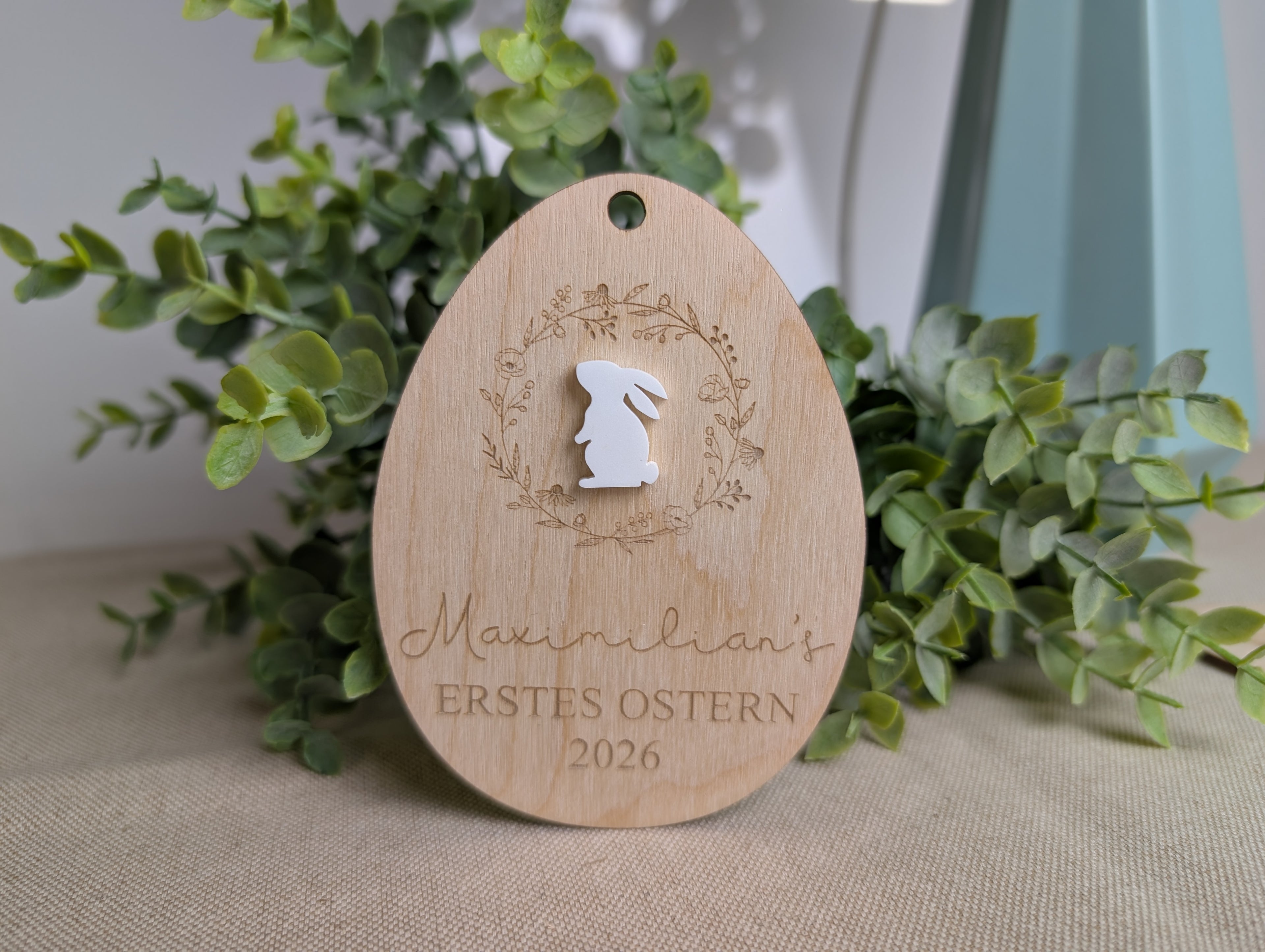 Personalisiertes Oster-Set aus Holz & 3D-Acryl | "Erstes Ostern", Türschild & Osterkörbchen-Anhänger