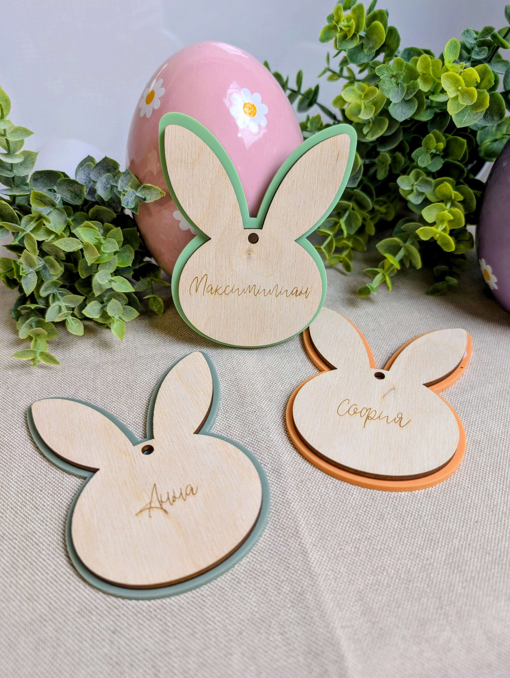 Personalisierter Osterhasen-Anhänger mit Wunschname | Holz & Acryl 3D