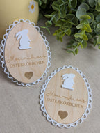 Personalisiertes Oster-Set aus Holz & 3D-Acryl | "Erstes Ostern", Türschild & Osterkörbchen-Anhänger