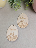 Personalisiertes Holz-Ei "Wildblume" mit Hase | Osterei Anhänger (Auch in Russisch / Kyrillisch)