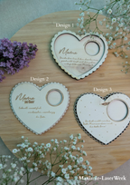 Muttertags-Teelichthalter aus Holz mit Gravur | Geschenk für Mama | Herz-Design