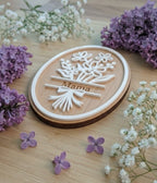 Personalisierbares 3D-Blumenschild aus Holz & Acryl | Geschenk für Mama, Oma