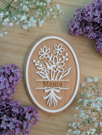 Personalisierbares 3D-Blumenschild aus Holz & Acryl | Geschenk für Mama, Oma