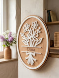 Personalisierbares 3D-Blumenschild aus Holz & Acryl | Geschenk für Mama, Oma
