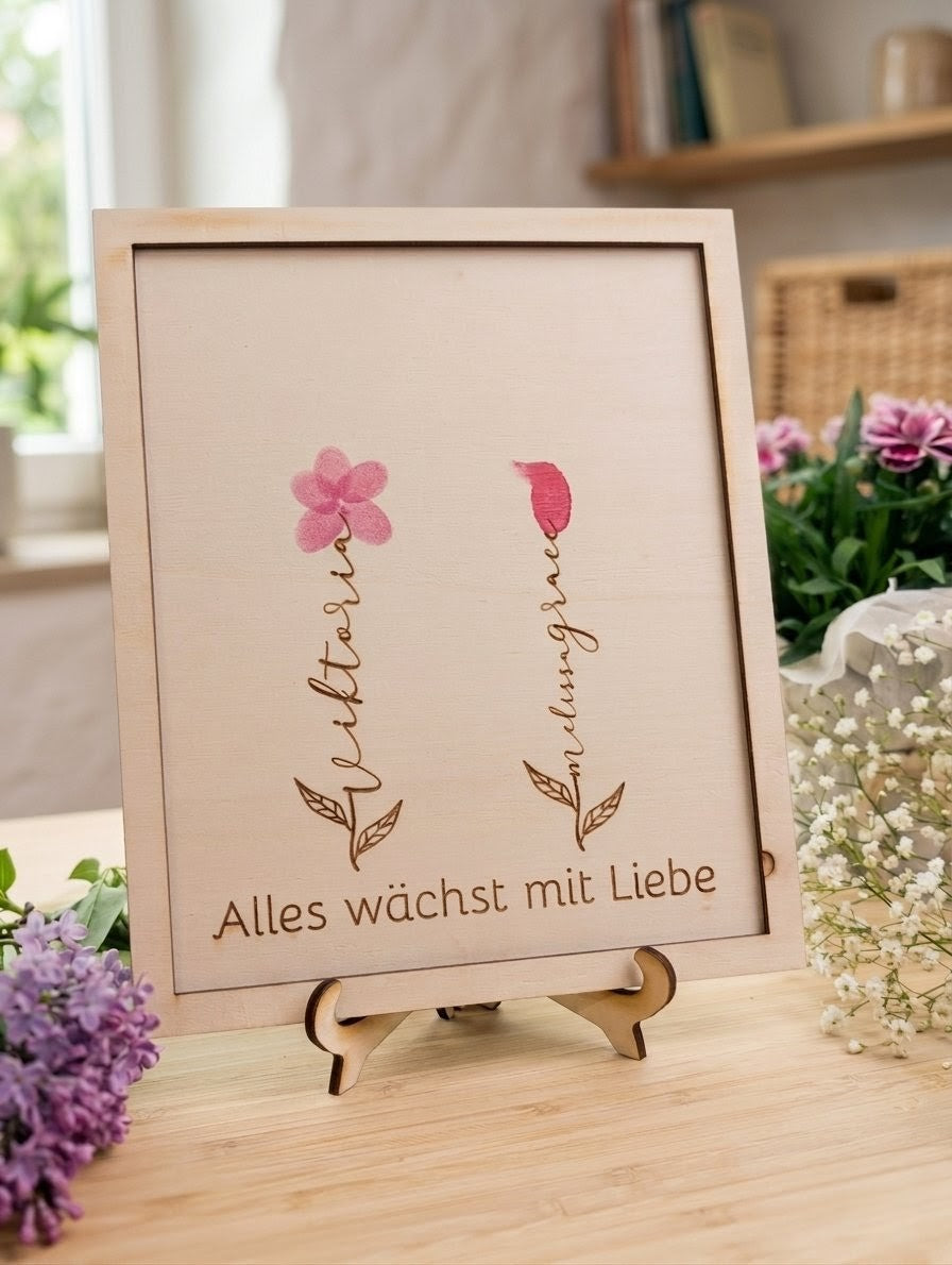 Personalisiertes Fingerabdruck-Schild aus Holz | Geschenk für Mama