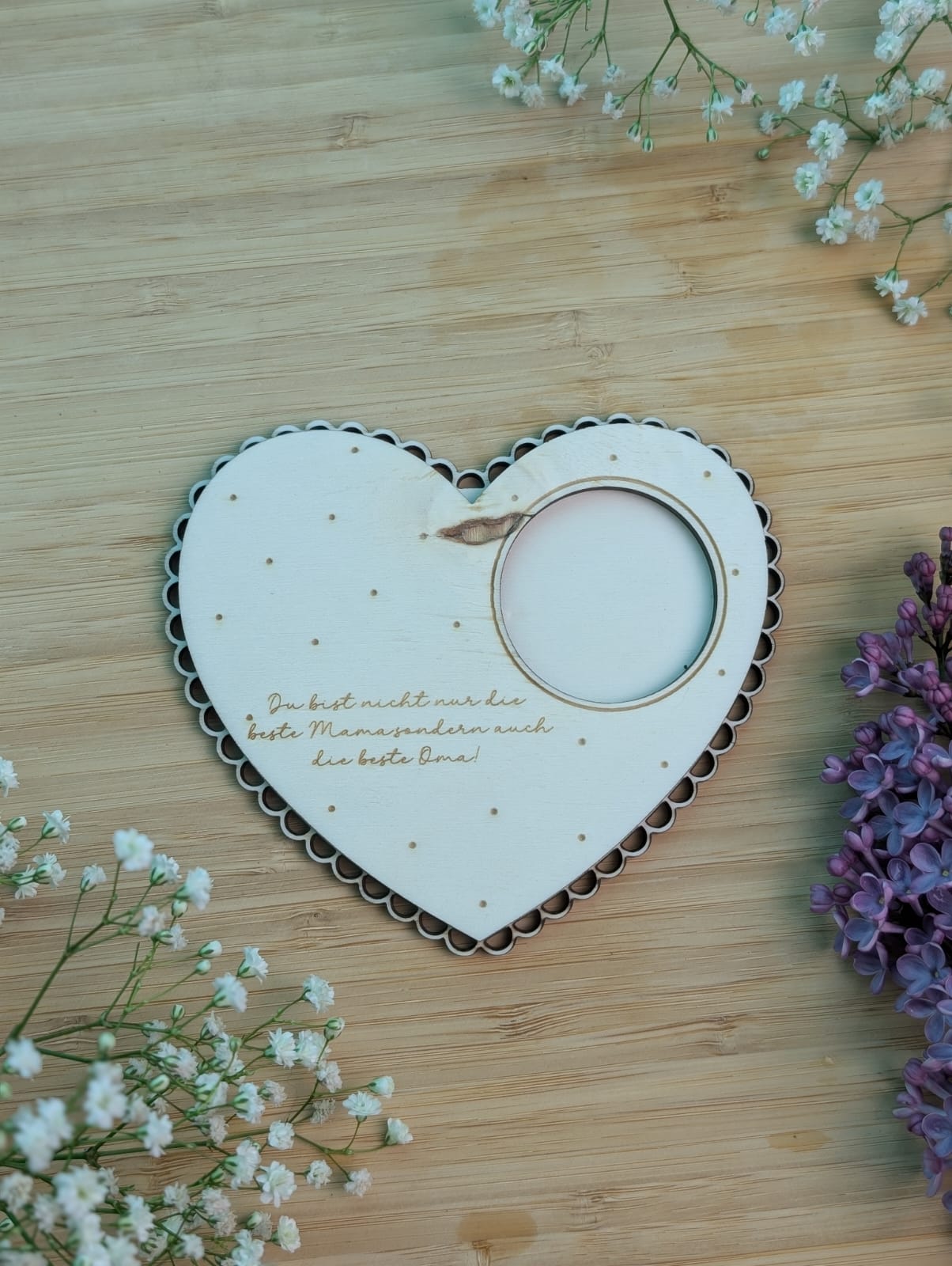 Muttertags-Teelichthalter aus Holz mit Gravur | Geschenk für Mama | Herz-Design