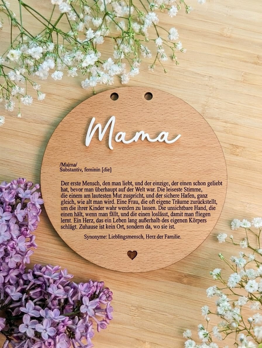 Holzschild "Definition Mama" mit 3D-Schrift | Emotionales Geschenk