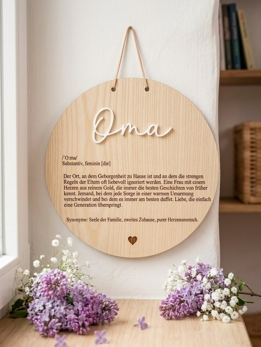 Holzschild "Definition Oma" mit 3D-Schrift | Emotionales Geschenk