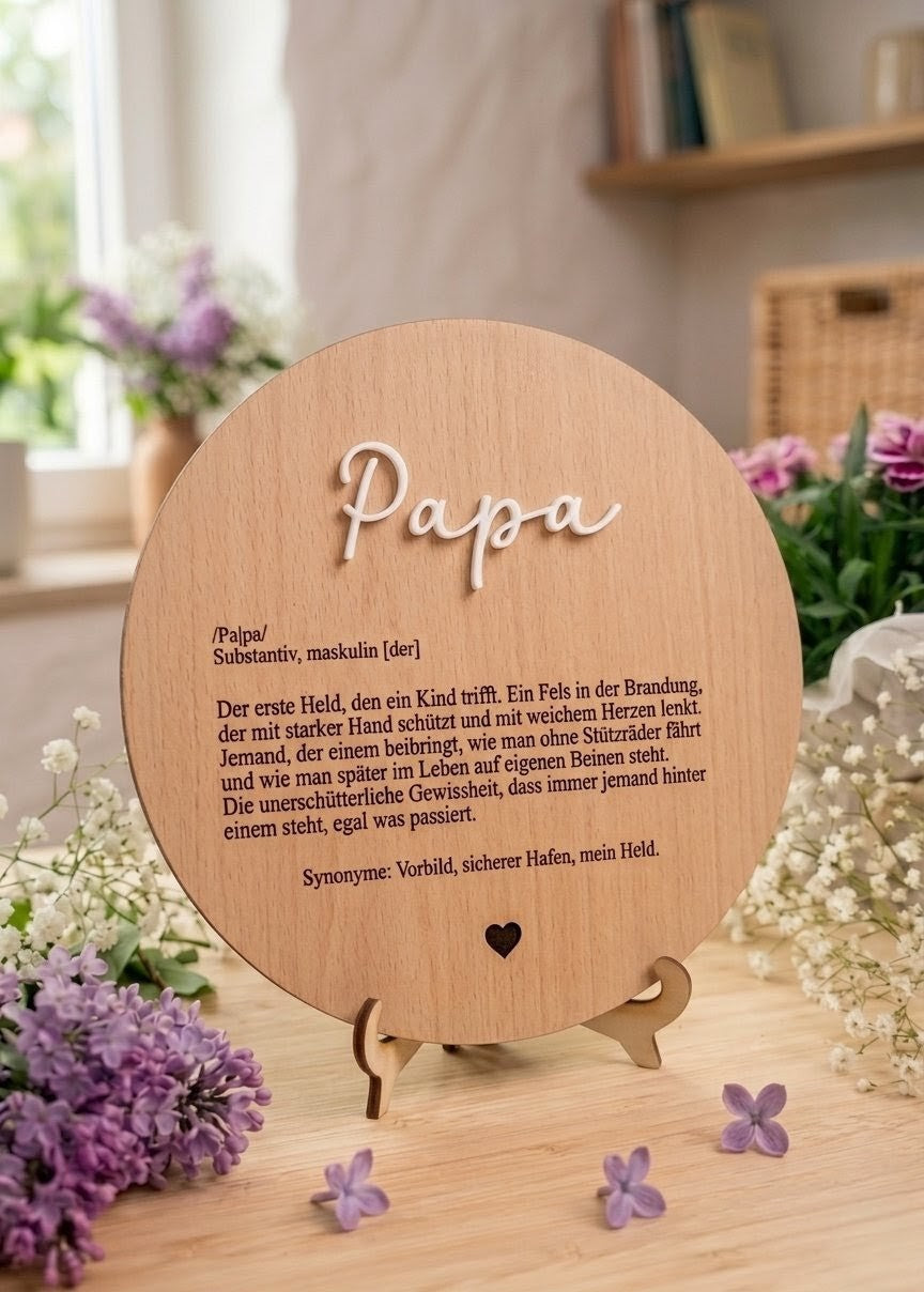 Holzschild "Definition Papa" mit 3D-Schrift | Emotionales Geschenk