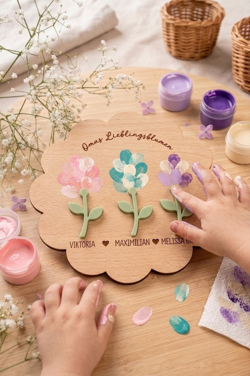 DIY-Holzschild "Lieblingsblumen" für Fingerabdrücke | Personalisiertes Geschenk