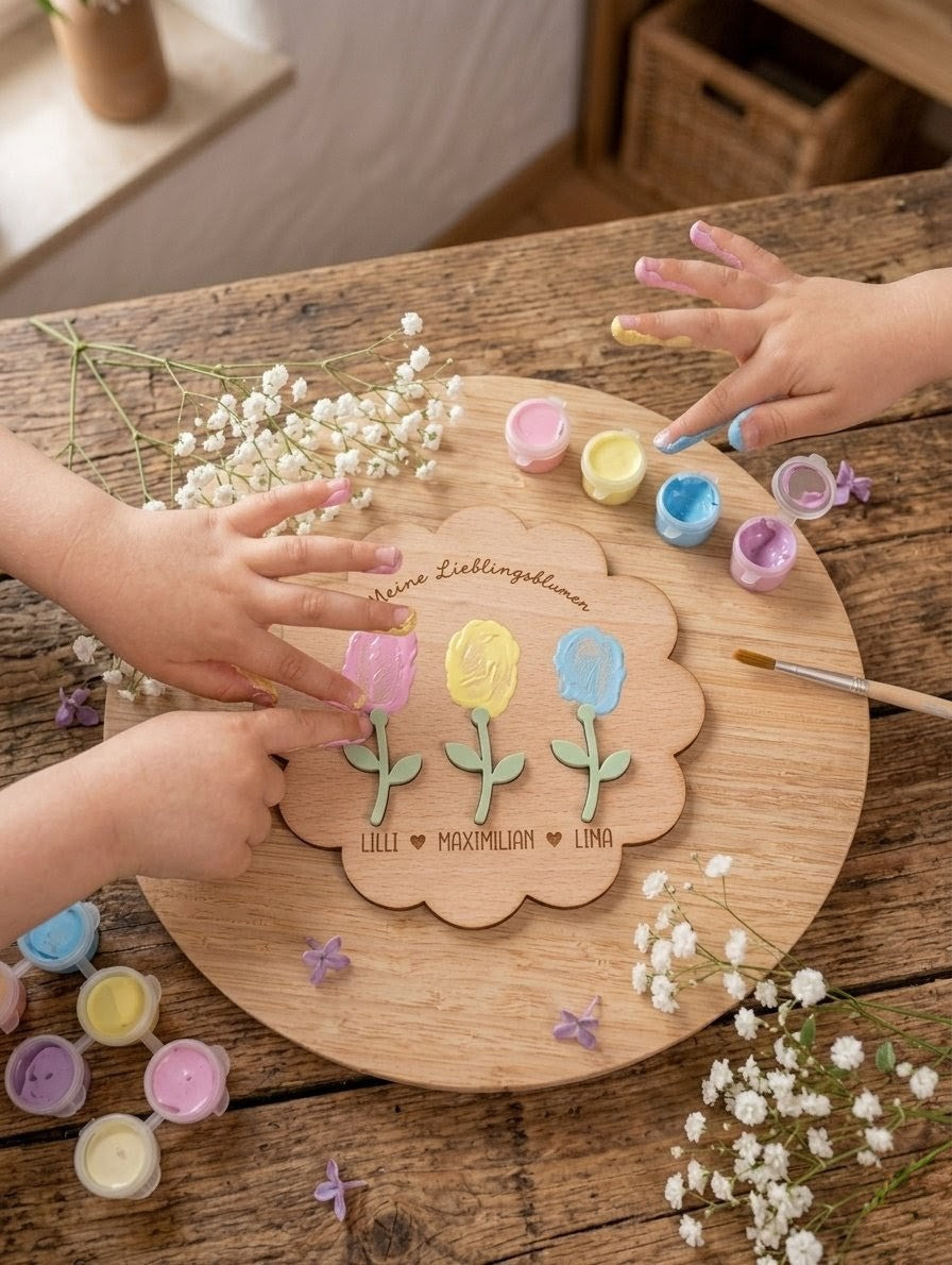 DIY-Holzschild "Lieblingsblumen" für Fingerabdrücke | Personalisiertes Geschenk