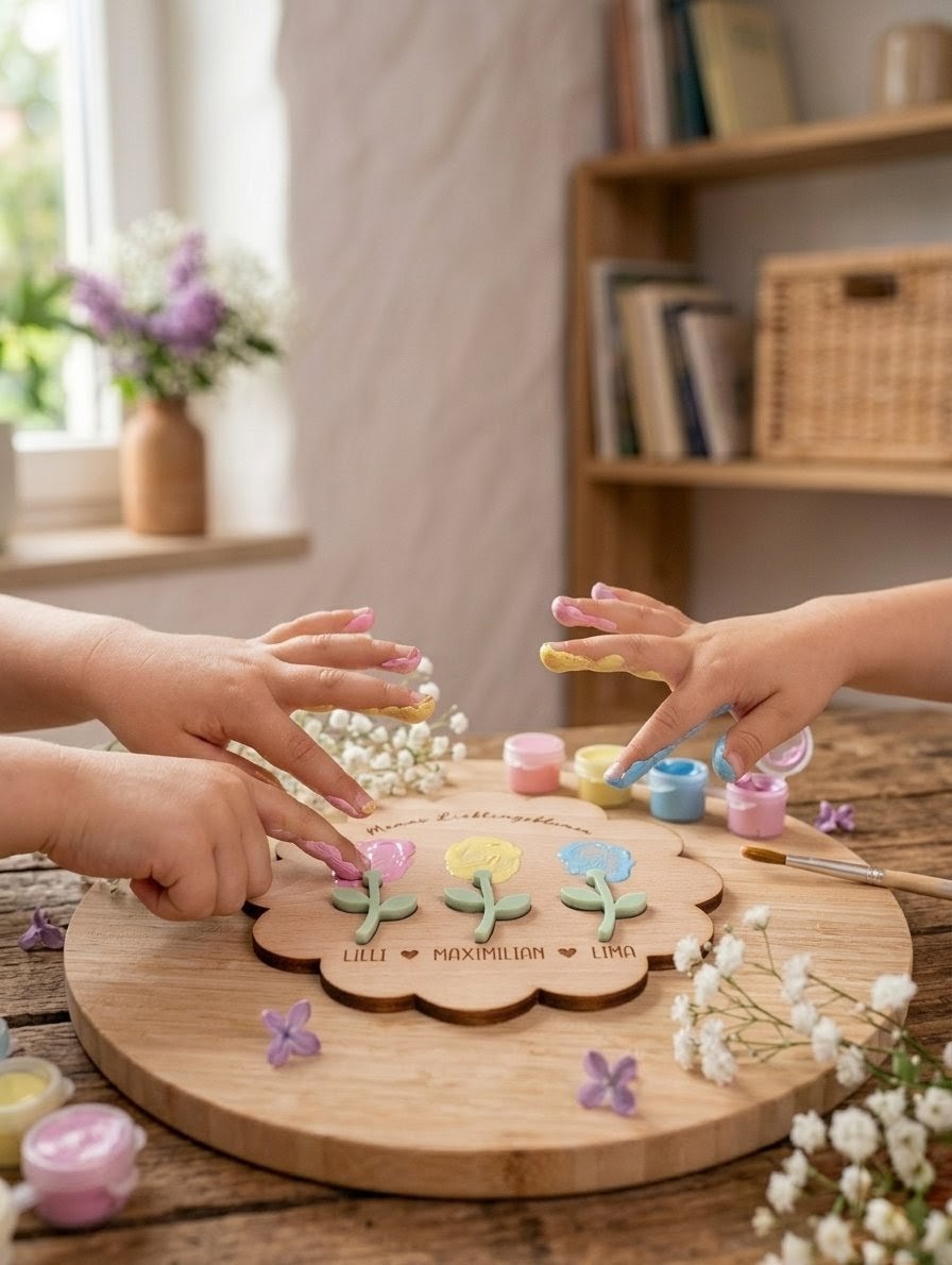 DIY-Holzschild "Lieblingsblumen" für Fingerabdrücke | Personalisiertes Geschenk