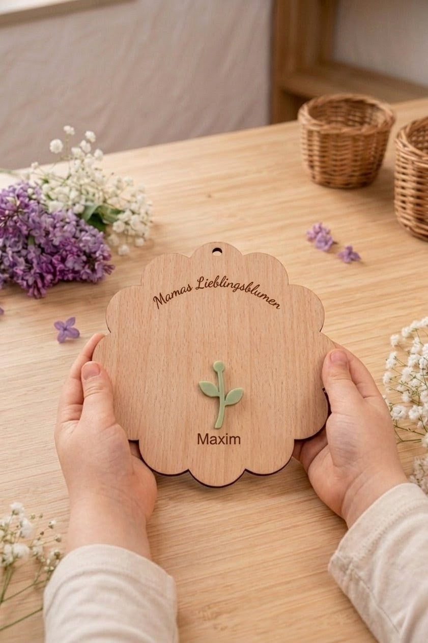 DIY-Holzschild "Lieblingsblumen" für Fingerabdrücke | Personalisiertes Geschenk