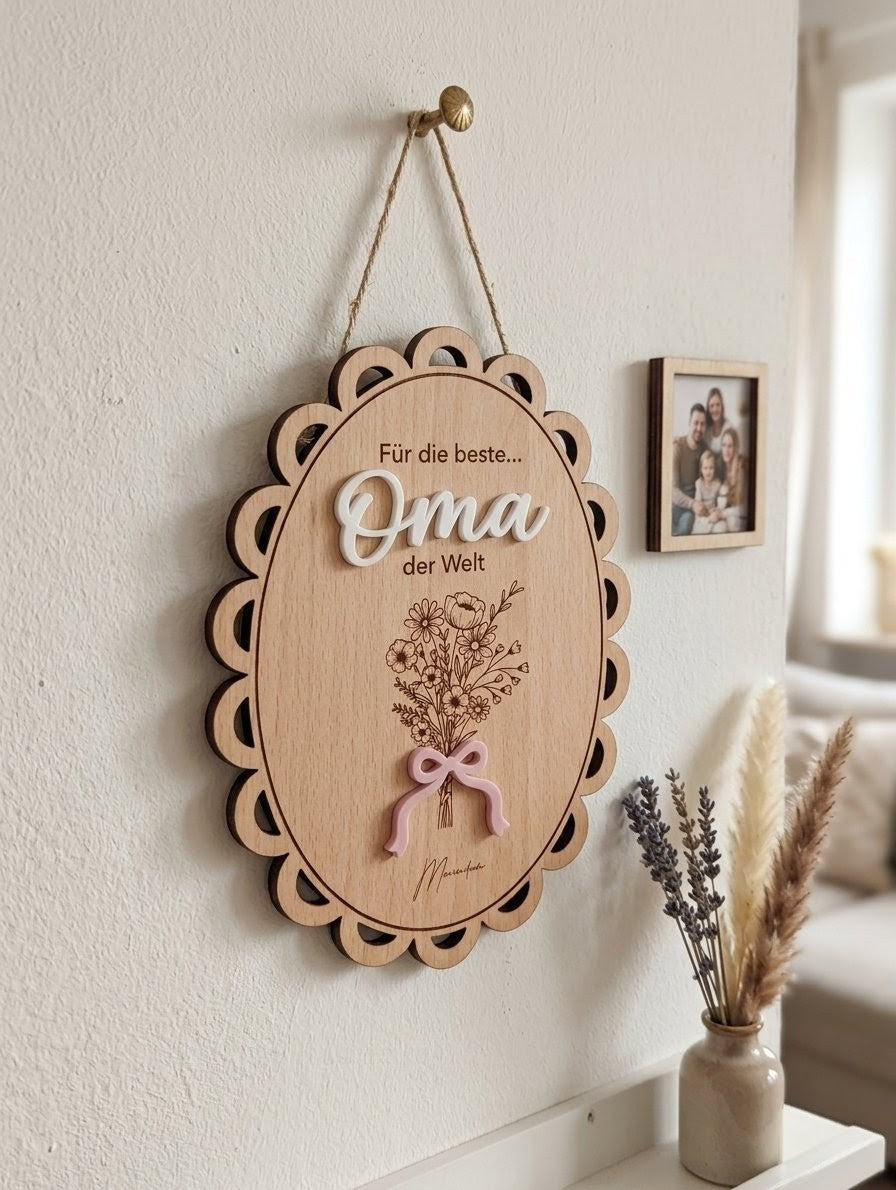 Holzschild "Weltbeste Mama / Oma" mit 3D-Effekt