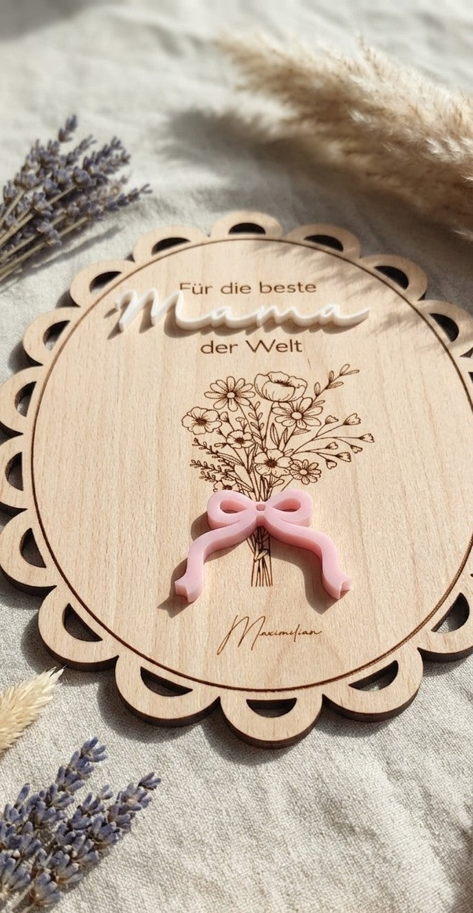 Holzschild "Weltbeste Mama / Oma" mit 3D-Effekt