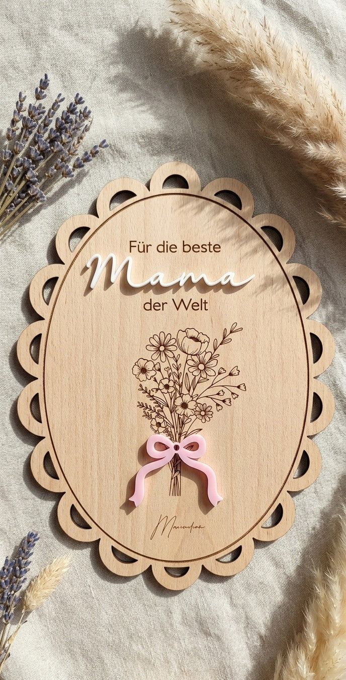 Holzschild "Weltbeste Mama / Oma" mit 3D-Effekt