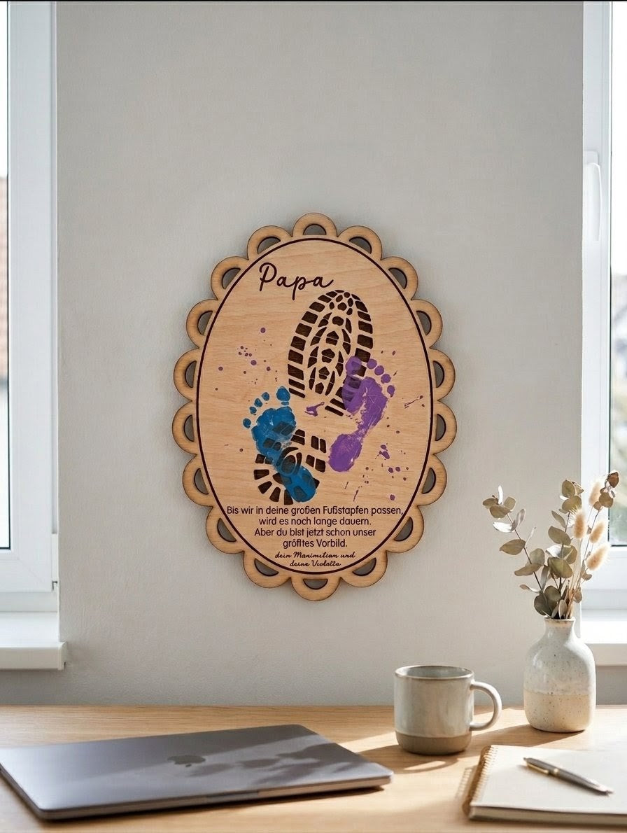 DIY Holzschild "Papas Fußstapfen" für Fußabdrücke | Vatertagsgeschenk