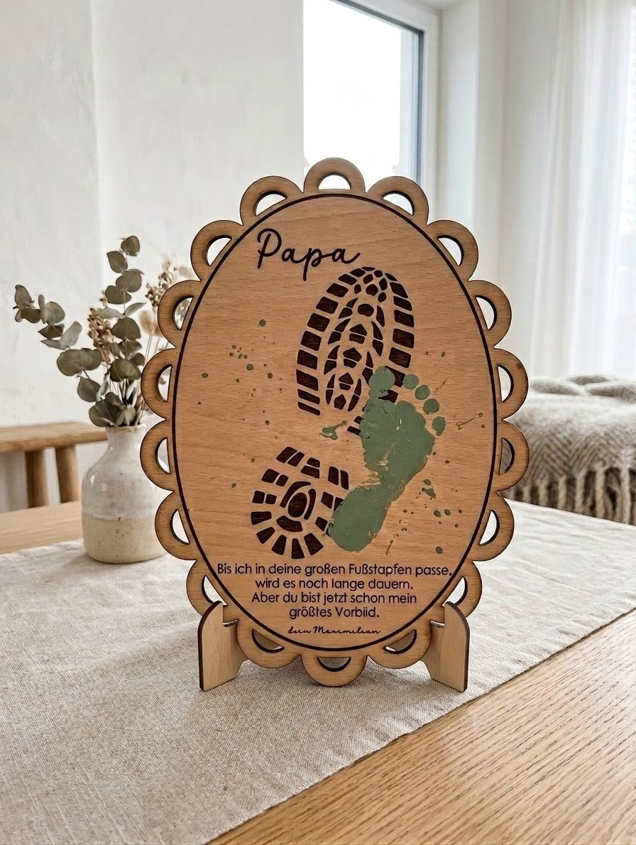 DIY Holzschild "Papas Fußstapfen" für Fußabdrücke | Vatertagsgeschenk