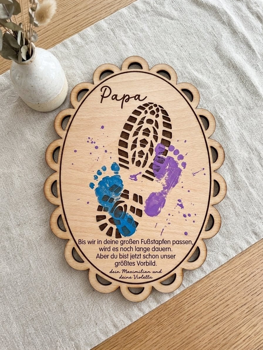 DIY Holzschild "Papas Fußstapfen" für Fußabdrücke | Vatertagsgeschenk