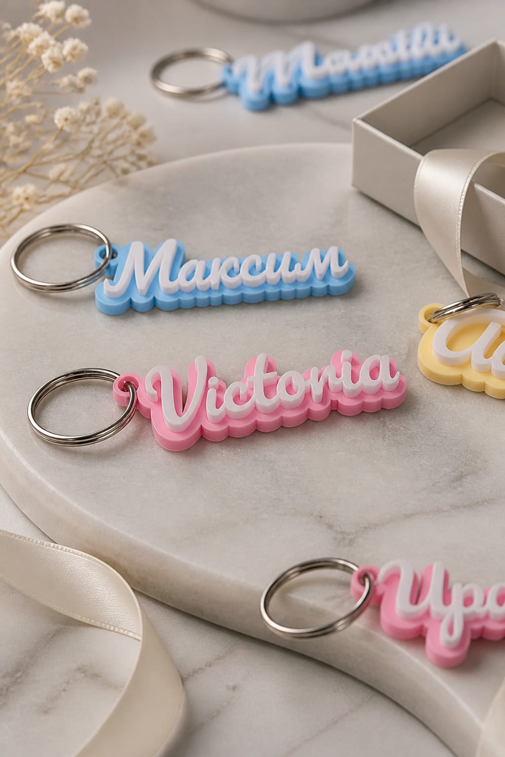 3D Acryl Schlüsselanhänger mit Namen | Personalisiert in Pastell