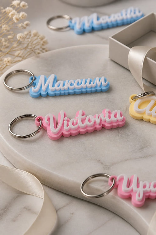 3D Acryl Schlüsselanhänger mit Namen | Personalisiert in Pastell