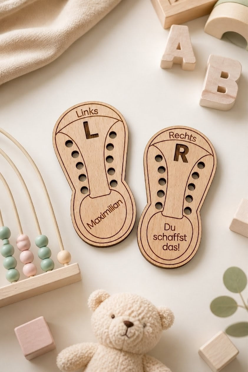 Holz-Lernschuh Set zum Schnürsenkel binden | Personalisiert