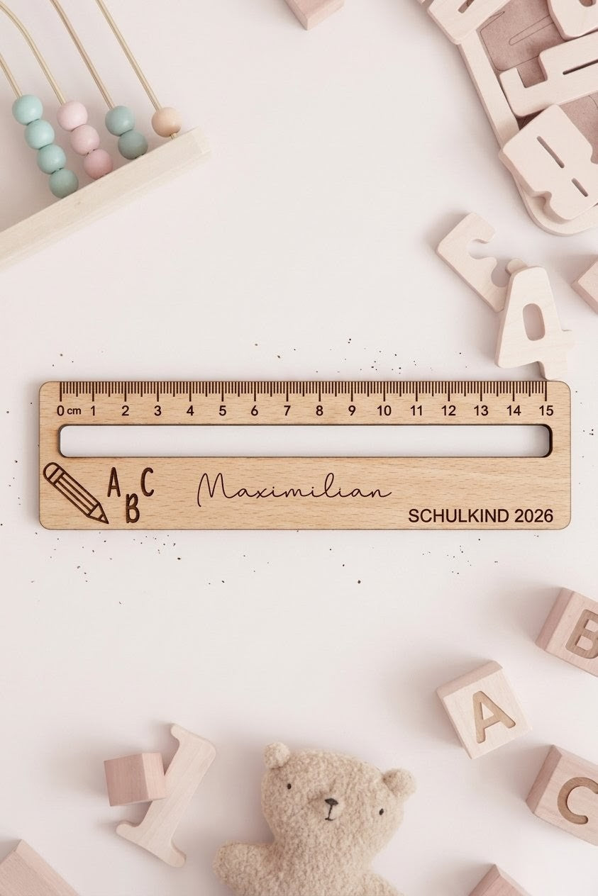 Personalisierte Lesehilfe mit Lineal aus Holz | Geschenk zur Einschulung