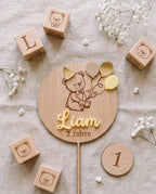 3D Cake Topper "Bär & Ballons" aus Holz & Acryl | Personalisiert