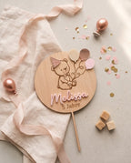 3D Cake Topper "Bär & Ballons" aus Holz & Acryl | Personalisiert