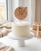 3D Cake Topper "Bär & Ballons" aus Holz & Acryl | Personalisiert