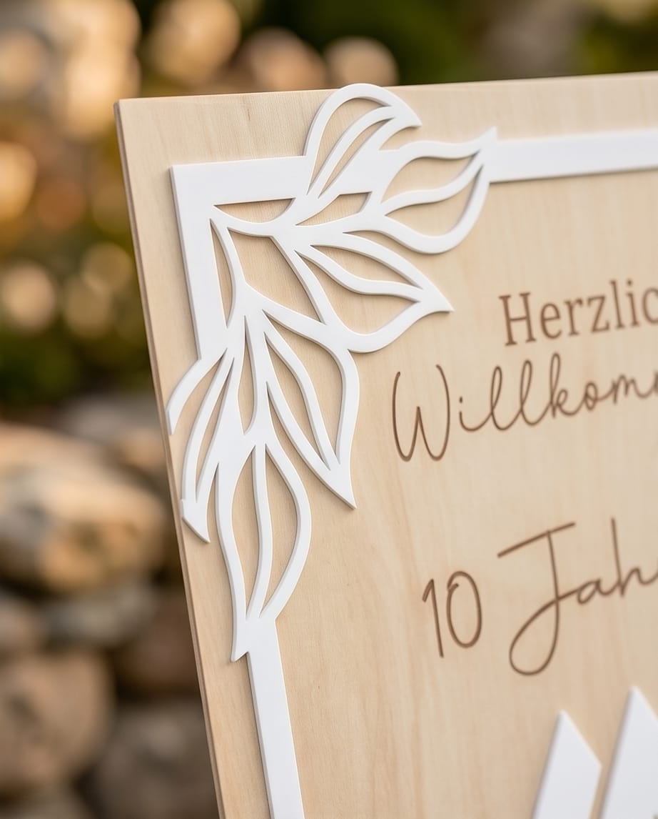 XXL Willkommensschild für Events aus Holz & 3D-Acryl | Personalisiert