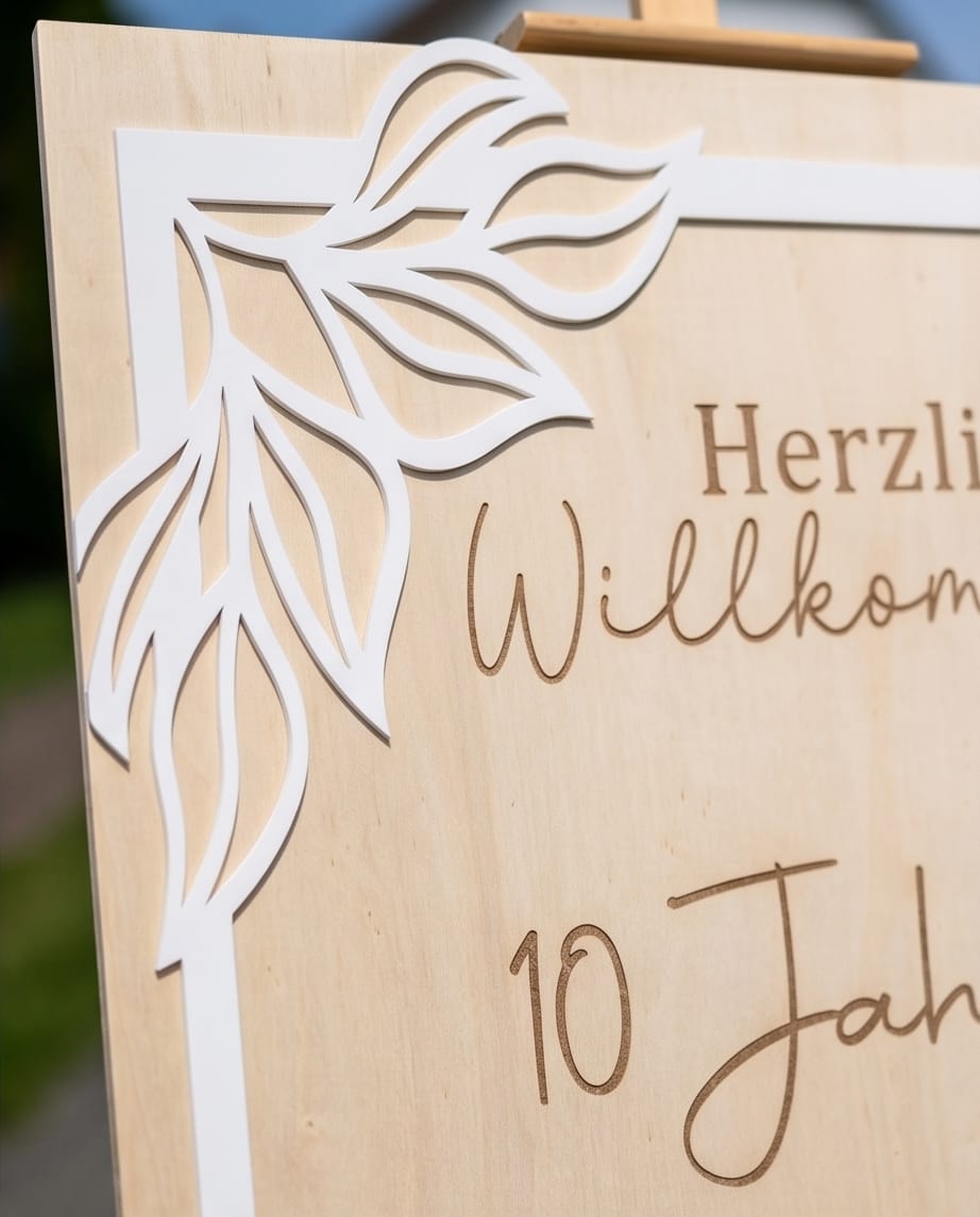 XXL Willkommensschild für Events aus Holz & 3D-Acryl | Personalisiert