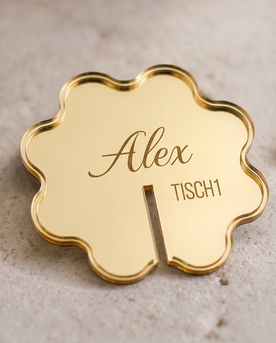 Glasanhänger mit Wellenrand & Namen | Tischkarten für Geburtstag, Jubiläum & Hochzeit