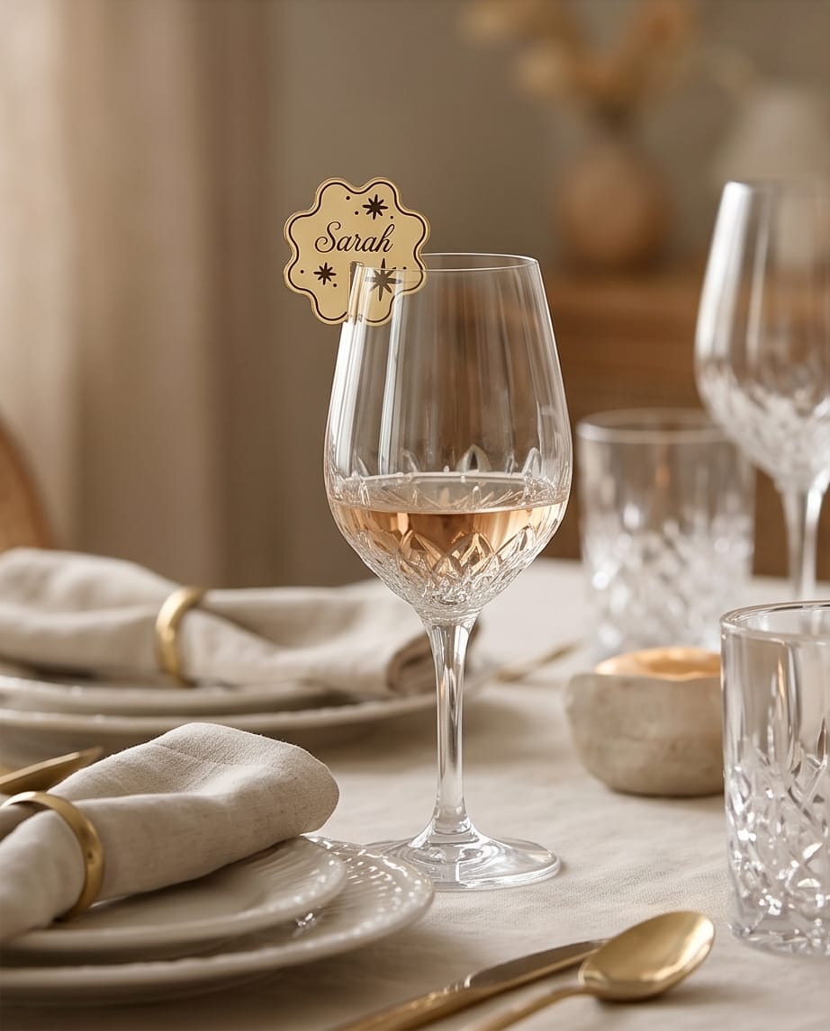 Glasanhänger mit Wellenrand & Namen | Tischkarten für Geburtstag, Jubiläum & Hochzeit