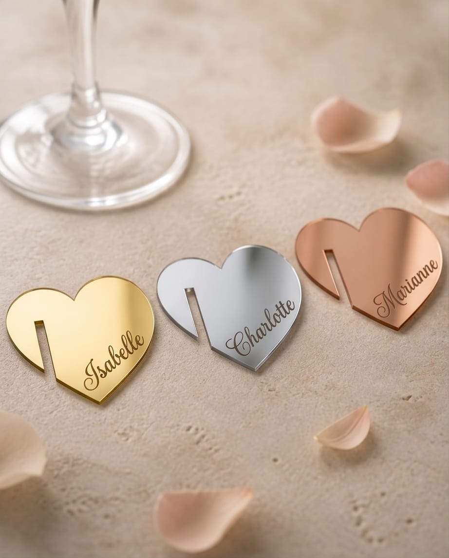 Personalisierte Glasanhänger "Herz" aus Acryl | Platzkarten für Hochzeit & Geburtstag