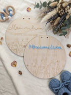 Personalisiertes Geburtsschild aus Holz | 3D-Acryl oder Gravur (Deutsch & Russisch)