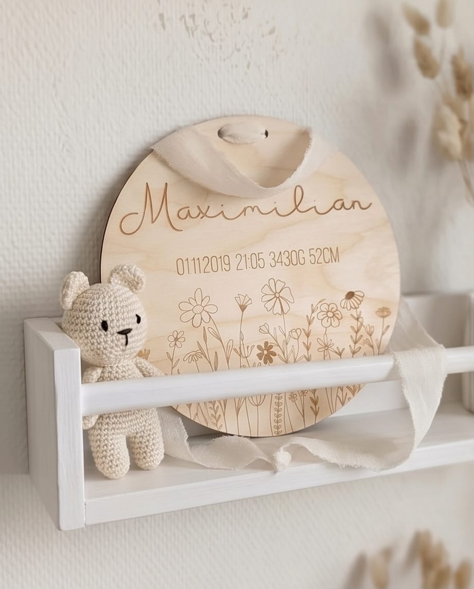 Personalisiertes Geburtsschild aus Holz | 3D-Acryl oder Gravur (Deutsch & Russisch)
