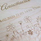 Personalisiertes Geburtsschild aus Holz | 3D-Acryl oder Gravur (Deutsch & Russisch)