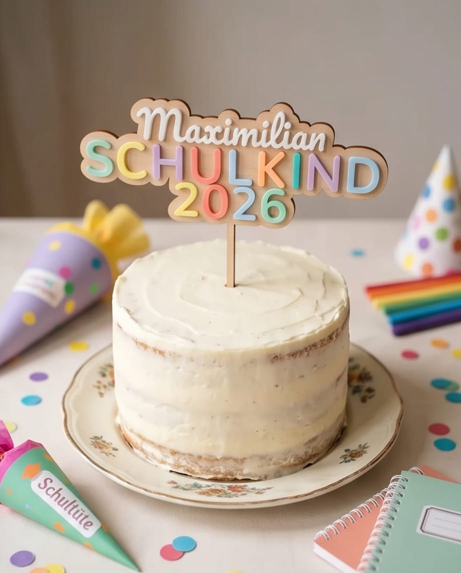 Personalisierter Cake Topper "Schulkind 2026" | 3D-Acryl Tortenstecker zur Einschulung