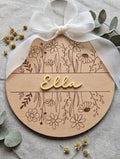Personalisiertes Holzschild mit Blumen-Gravur & 3D Acryl-Namen | Türschild Kinderzimmer