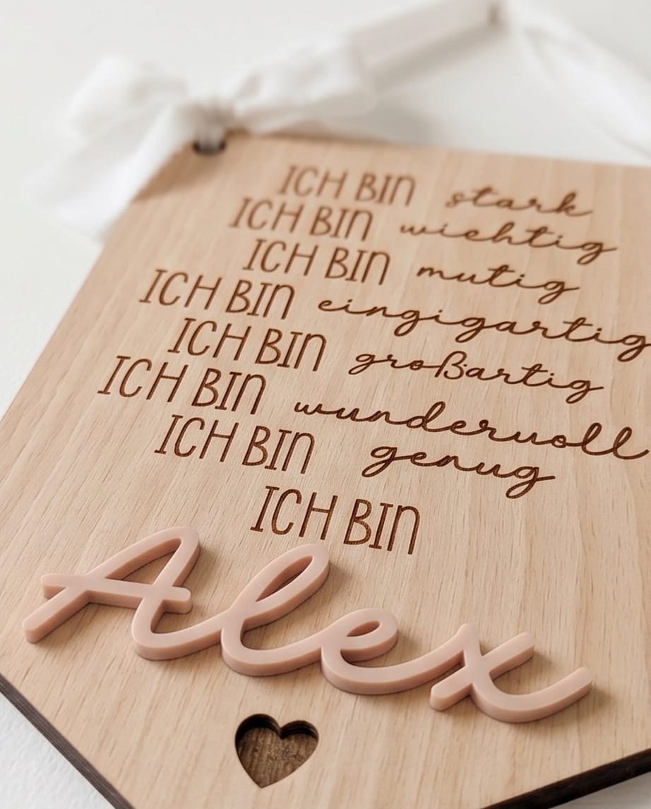 Personalisiertes Affirmations-Schild für Kinder | "Ich bin" Holz-Wanddeko mit 3D-Wunschname