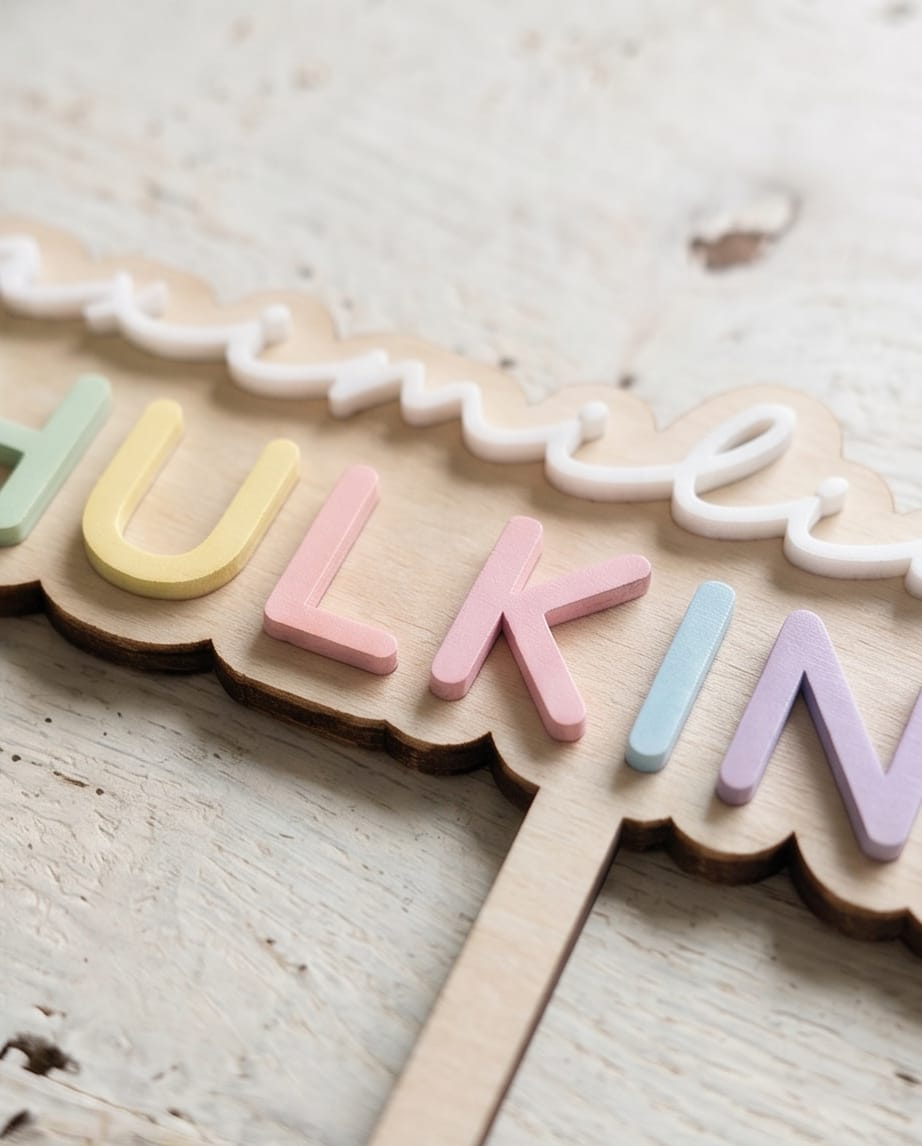 Personalisierter Cake Topper "Schulkind 2026" | Tortenstecker aus Holz mit 3D-Wunschname