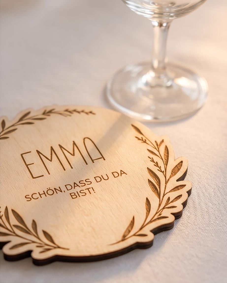Personalisierte Platzkarte aus Holz "Floral" | Namensschild für Hochzeit, Geburtstag & Jubiläum
