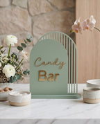 Aufsteller "Candy Bar" aus Acryl im Bogen-Design | Schild mit 3D-Schrift für Hochzeit & Event